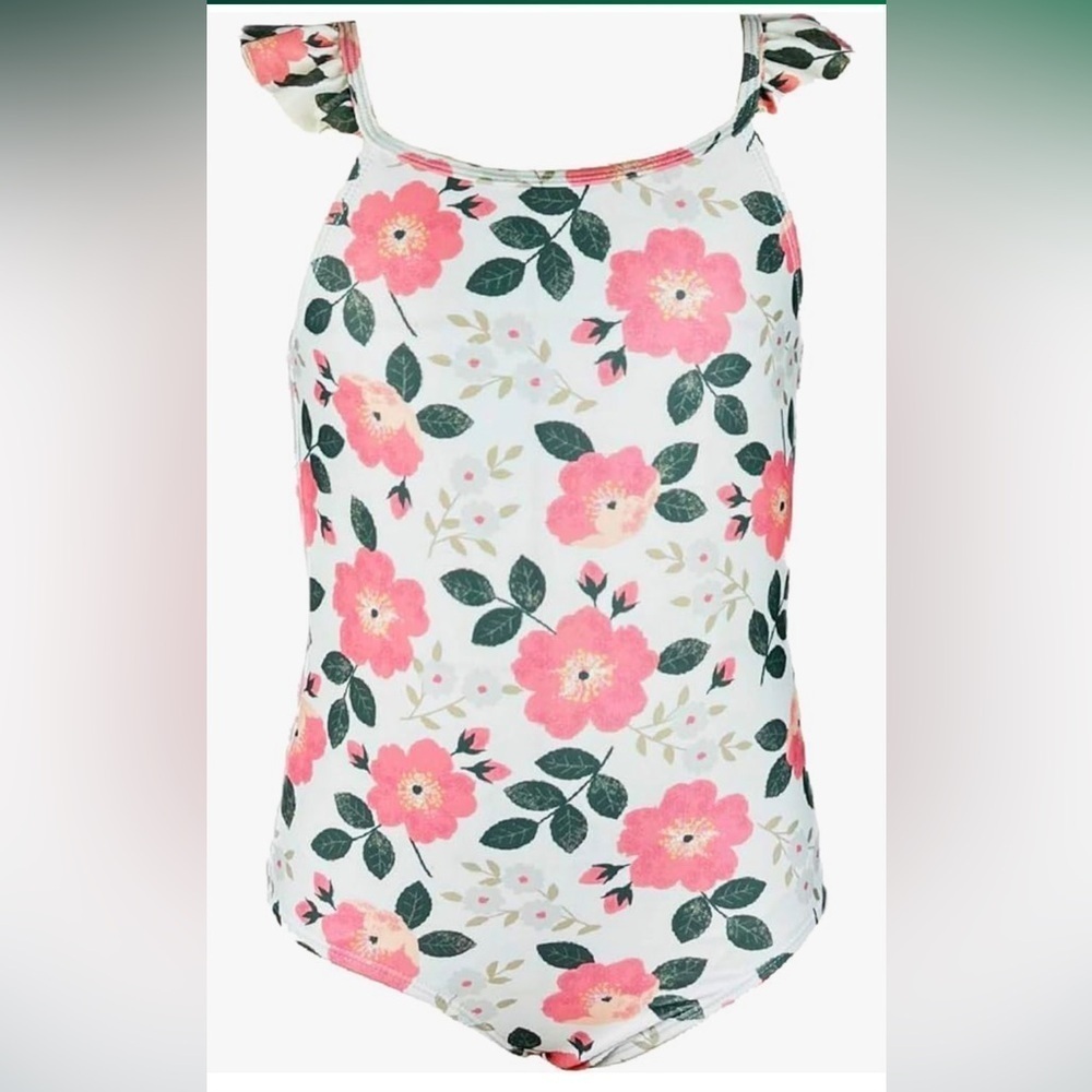 NWT  Teen Girls One Piece Swimsuit Ruffle Shoulder Strap Cute Bathing Suits